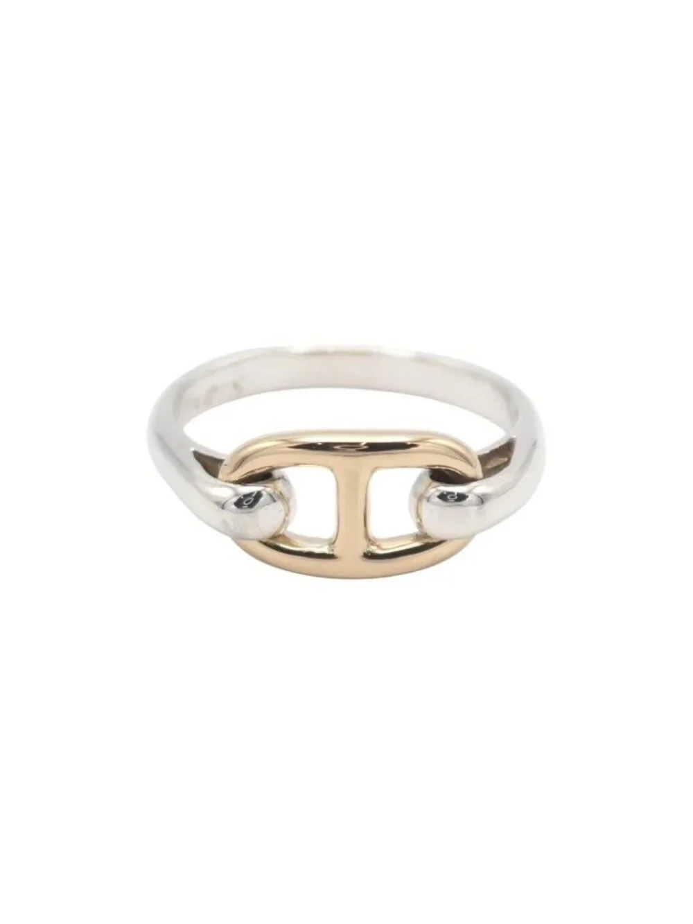 Hermes Chaine D'ancre Vintage Ring 18k Yellow Gold 925 Sterling Silver with